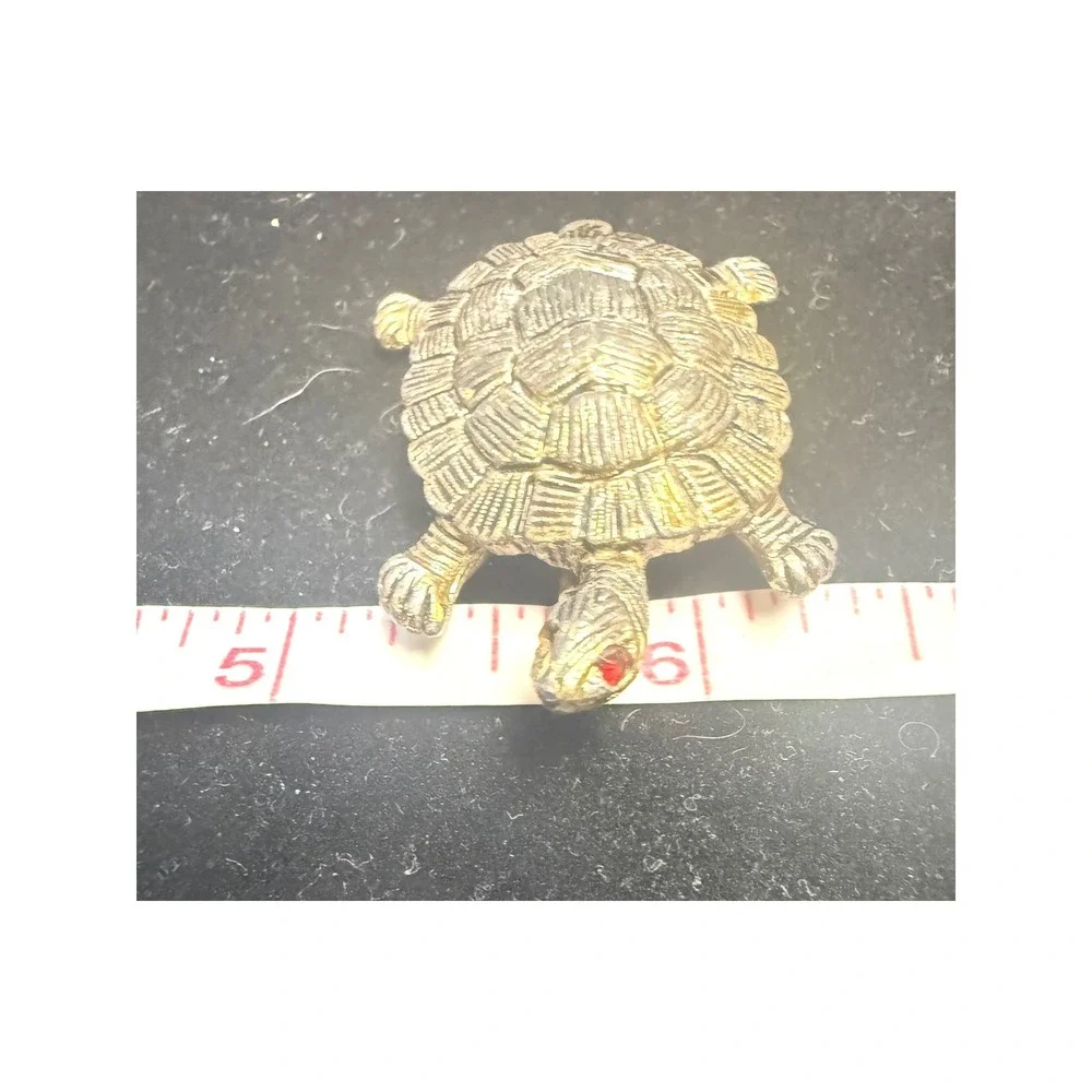 Vintage‎ Gerrys Turtle Brooch Two Tone Gold Silver Textured Red Eye Figural Pin